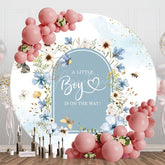 Aperturee - Aperturee Blue Floral Little Boy Round Gender Reveal Backdrop